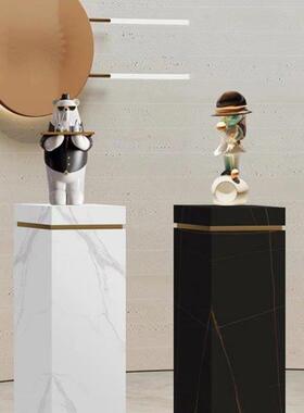 时尚奢石大理石岩板围金边款花架家居客厅玄关摆件底座办公室装饰