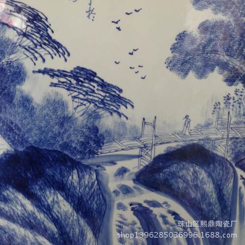 景德镇陶瓷桌 手绘青花山水瓷桌子凳子套装户外庭院摆件