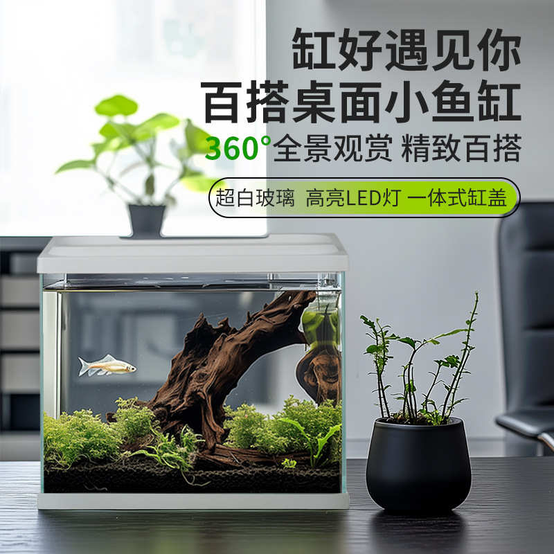 佳璐小型鱼缸玻璃家用客厅办公室桌面生态懒人免换水金鱼缸水族箱