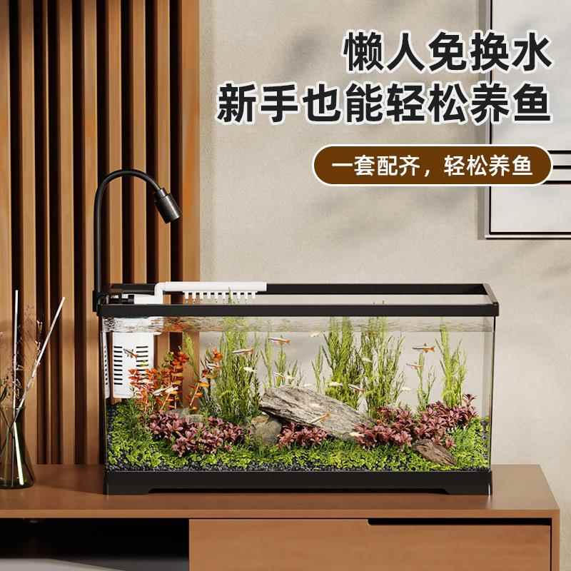 新款直销真水草鱼缸小型客厅家用生态草缸造景装饰办公室桌面金鱼