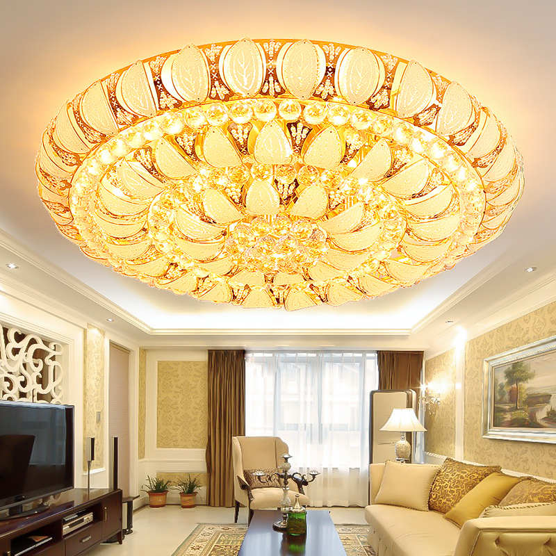 壁灯卧室免打孔金色圆形水晶灯简约现代家用客厅大灯led吸顶灯卧