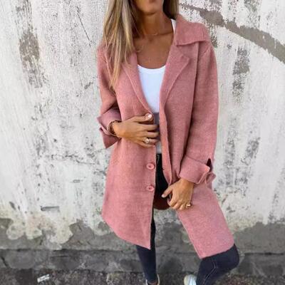 Women's flip tie pocket cardigan single medium long