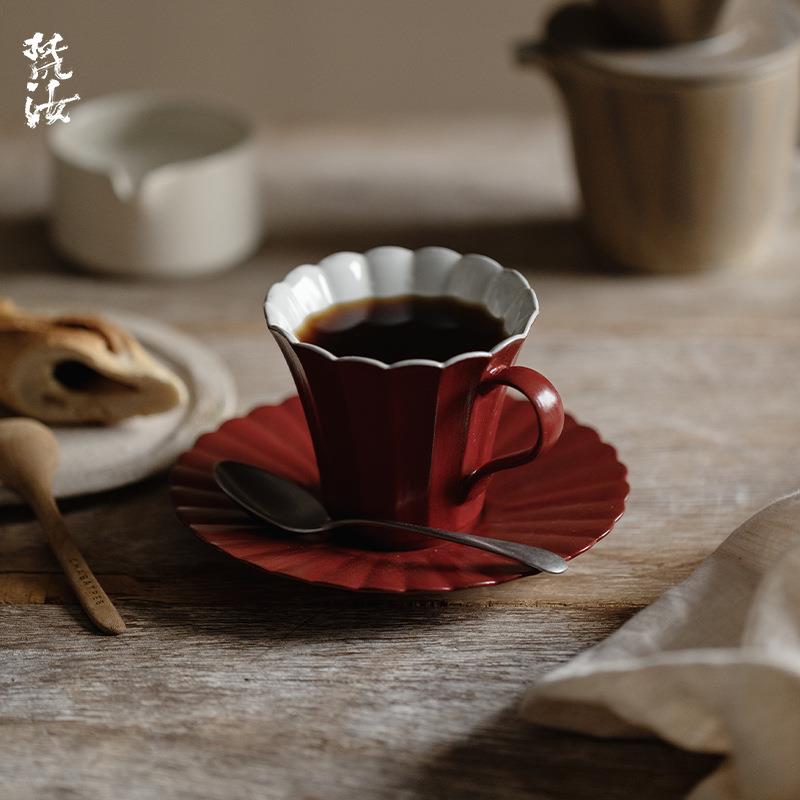 侘寂粉引手工咖啡杯一套高颜值餐厅拿铁拉花办公室简约马克杯