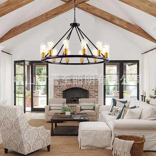 工业风复古吊灯别墅大堂工程装修灯具美规亚马逊美式客厅铁艺吊灯