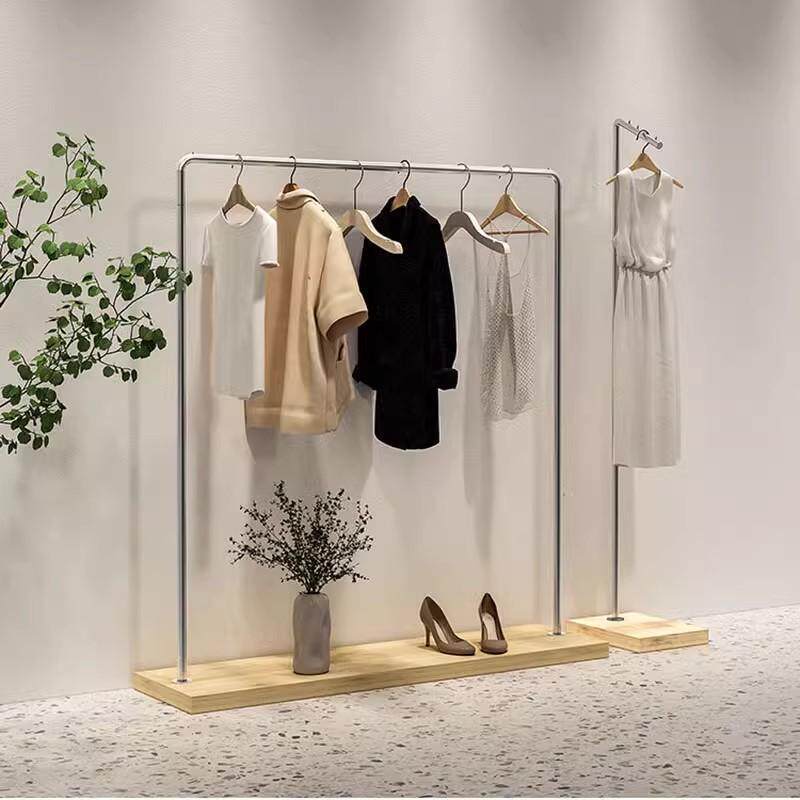 高档男女服装店落地式组合靠墙服装展示架陈列架银色轻奢挂衣架