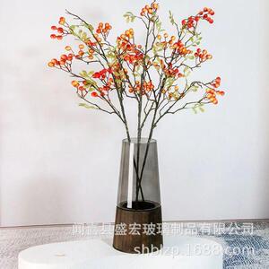 大简约木托玻璃花瓶方缸原色花瓶摆件客厅餐桌银柳插花装饰家用