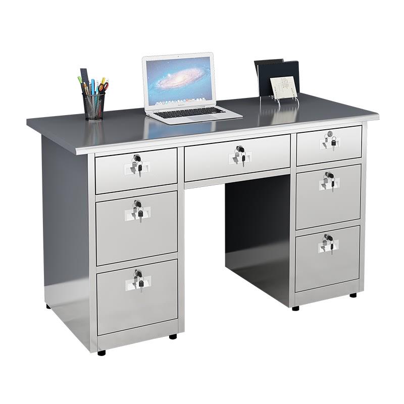 304不锈钢加厚办公桌工厂无尘车间操作台带锁带抽屉电脑桌收银台