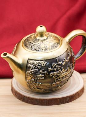 新款直销黄铜山水壶茶壶茶桌摆件茶具立体雕刻工艺品桌面摆件工厂