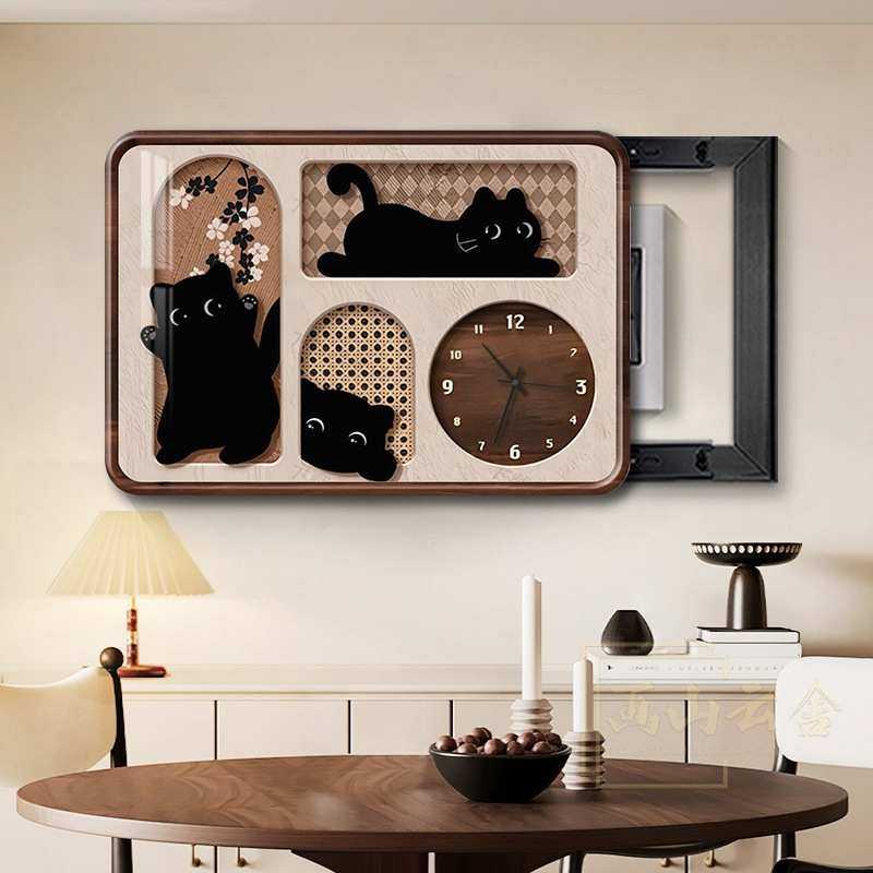 法式电表箱装饰画2024新款带钟表配电箱电闸多媒体盒遮挡复古挂画