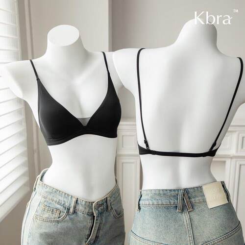 Kbra牛奶缎法式深V内衣女夏薄款美背细肩带无痕三角杯无钢圈文胸