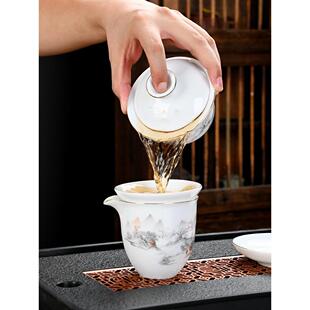 景德镇汝窑冰种玉瓷白瓷喝茶茶具茶台一整套家用功夫茶杯陶瓷高端