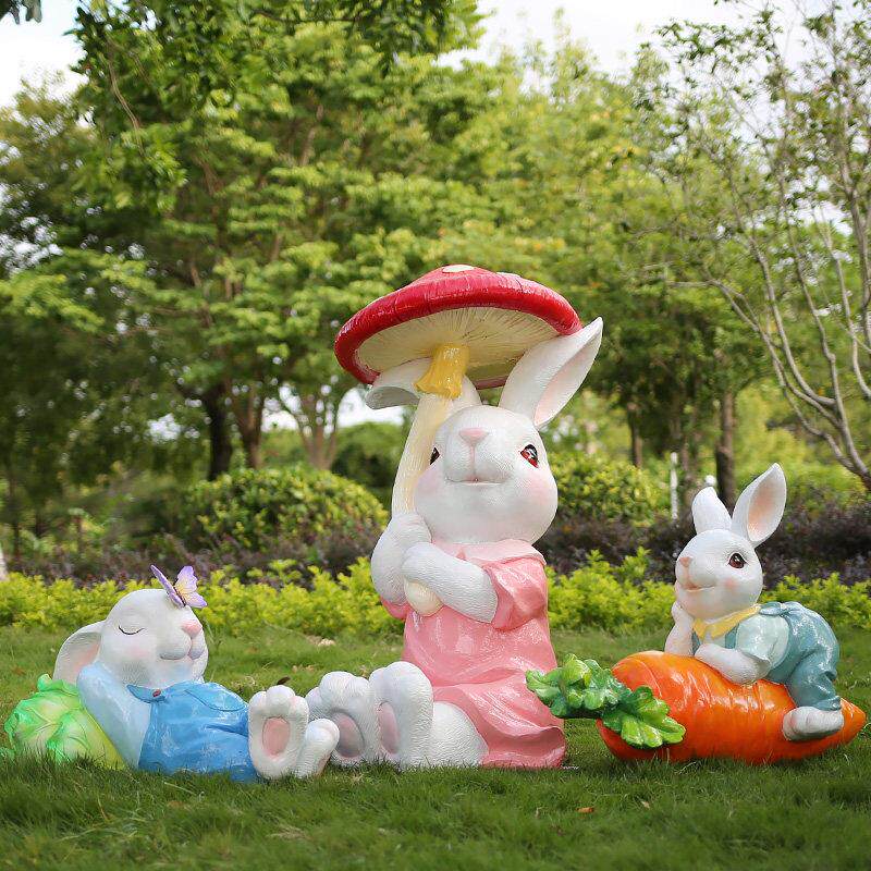 兔子摆件玻璃钢雕塑模型卡通小区户外园林景观小品幼儿园草坪动物