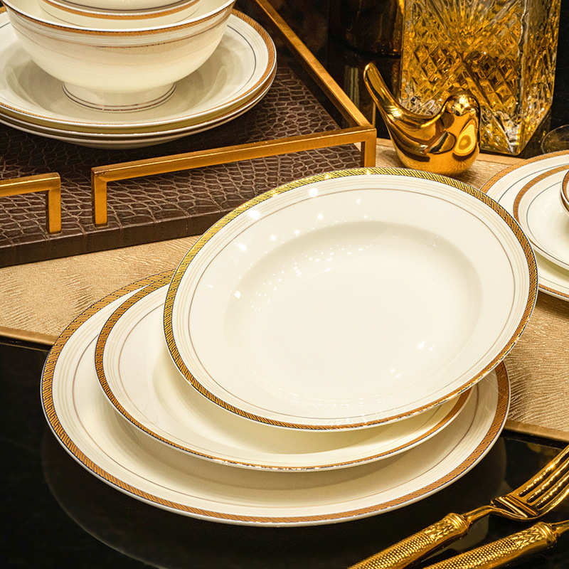 2024新款轻奢釉下碗碟套装乔迁家用高级餐具景德镇送礼陶瓷碗盘