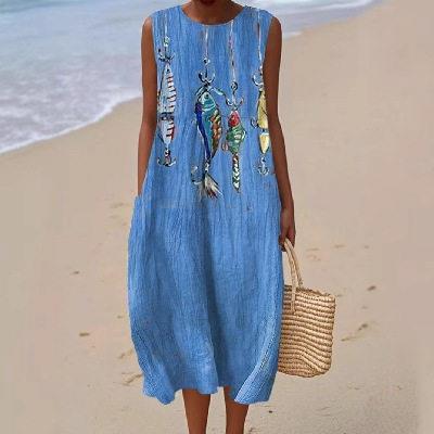 Pattern sleeveless round neck long sleeved dress