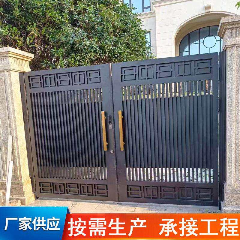 新中式铝艺大门别墅大门 铝合金双开入户门 农村自建房庭院大门