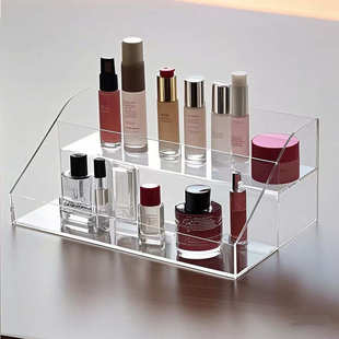 透明一体亚克浴室架化妆品收纳展示架力架化妆品香水阶梯两层桌面