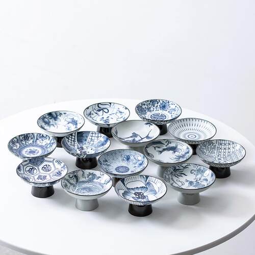 青花瓷果盘中式茶点高脚盘坚果盘糕点心果盘围炉陶瓷托盘厂家