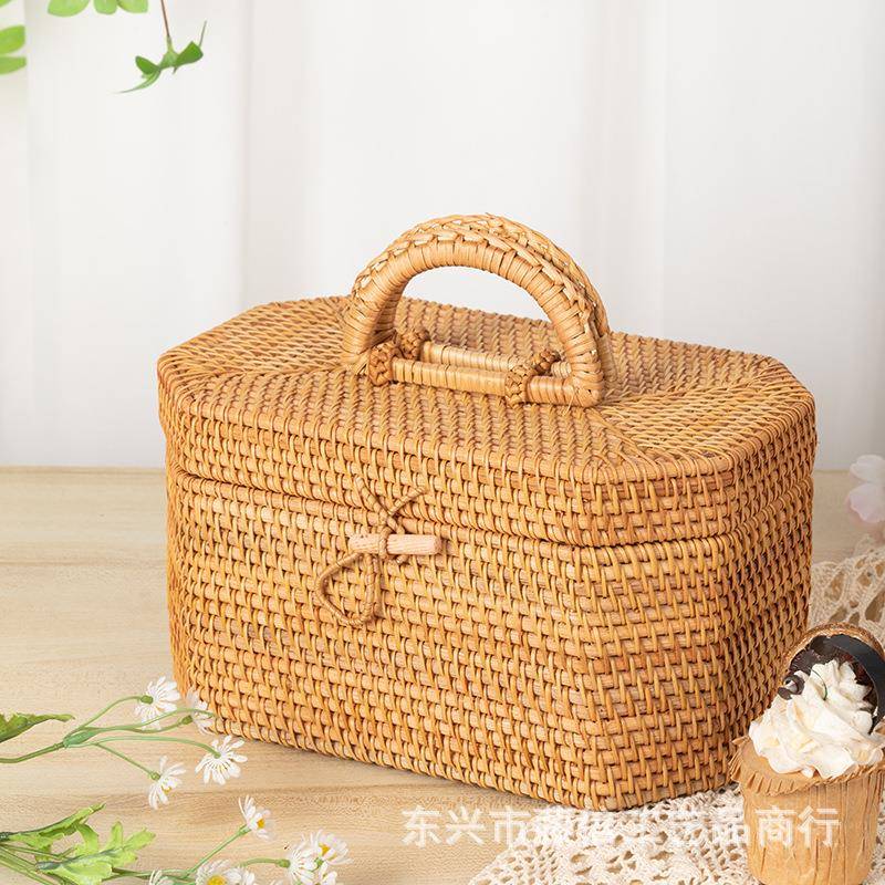 越南藤编家用旅游零食点心化妆品茶道八角收纳盒