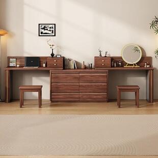 新木中式 黑桃实木胡梳台化妆台家用储物带妆妆镜卧室家具简约H940