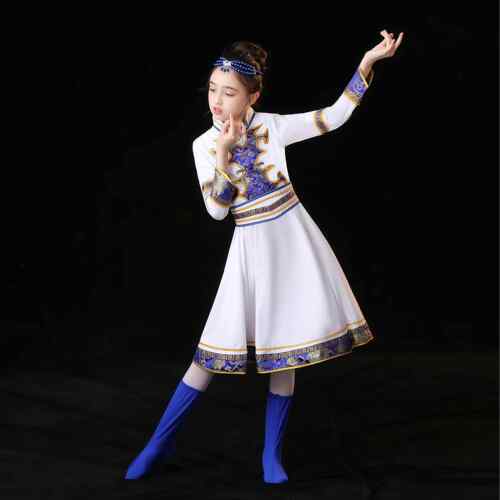 正品童儿蒙古族舞蹈男表演服女童蒙古舞蹈服筷子舞大民摆裙少数族