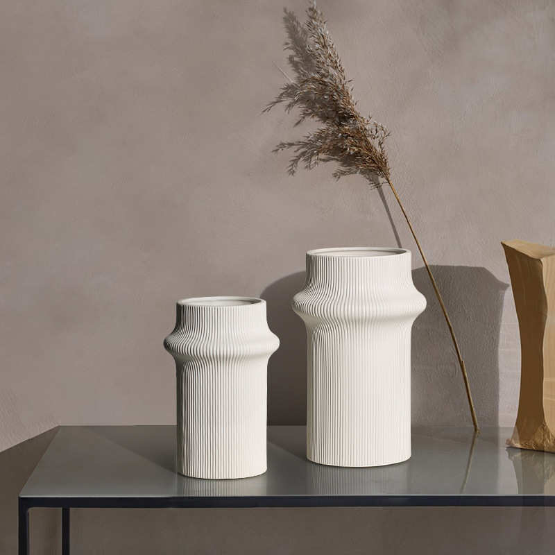 大器竹节家居花装饰品现代样板间简约秀花瓶 摆件家居白色陶瓷