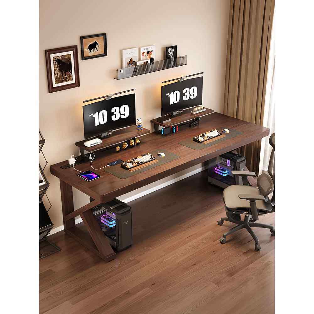 纯实木电脑桌家用大板办公桌卧室电竞桌简约台式双人工作台书桌子