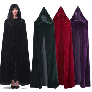 Velvet Hooded Cloak Wicca Robe Medieval Witchcraft Larp Cape