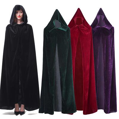 Velvet Hooded Cloak Wicca Robe Medieval Witchcraft Larp Cape