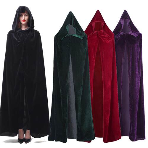 Velvet Hooded Cloak Wicca Robe Medieval Witchcraft Larp Cape