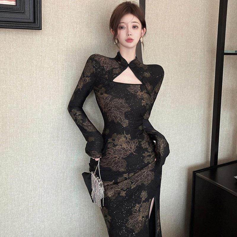 夜上海旗袍袍敬酒服女秋季主播气质高端年轻款性感中长款连衣裙