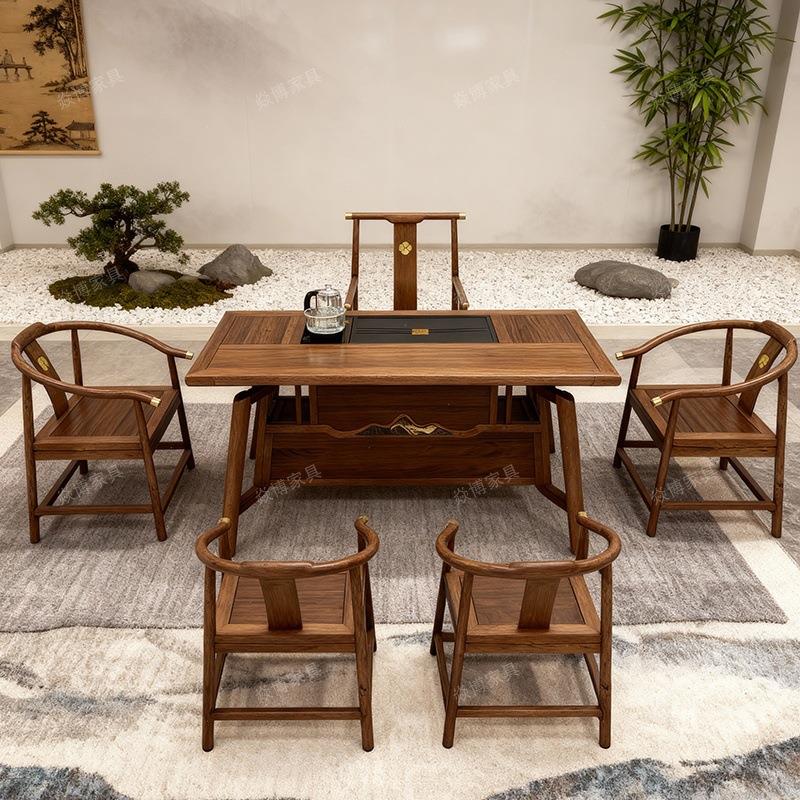 新中式实木茶桌椅组合办公室家用客厅茶桌全套茶几茶室功夫泡茶台