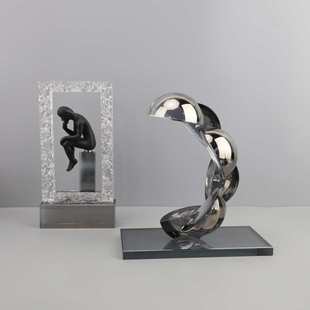 现代简约水晶几何形状树脂思考者摆件客厅办公室玄关样板间装饰品