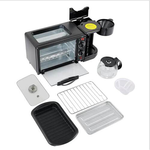 英文3in1 breakfast machine家用早餐机多功能煮咖啡热牛奶烤