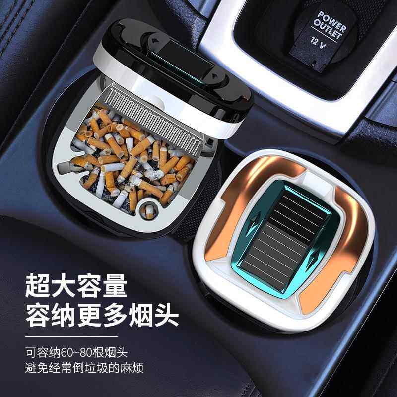 车载太阳能烟灰缸悬挂式带点烟器夜光灯陶瓷内胆男女汽车用品大全