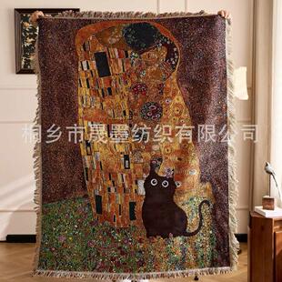 制高品提花挂毯棉线午黑猫闯进毯沙发定巾办公室睡盖质毯高档礼品