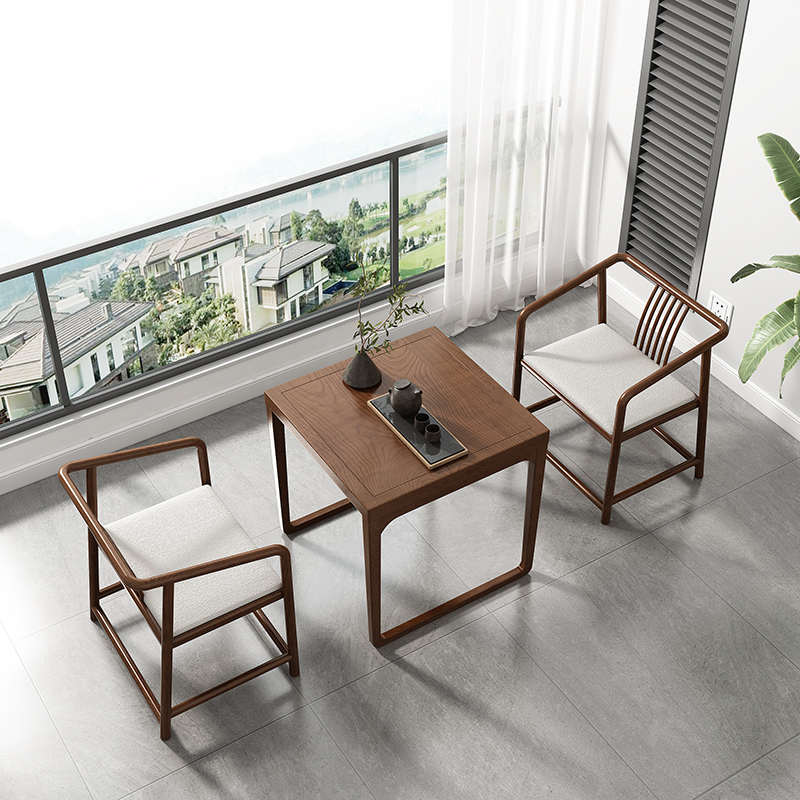 新中式阳台茶桌椅组合实木小户型家用休闲茶台现代简约小方桌茶几
