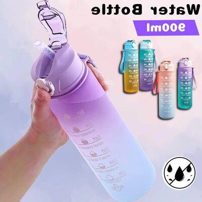 900ML Sports Water Bottle with Time Marker Leak-proof Cup Mo