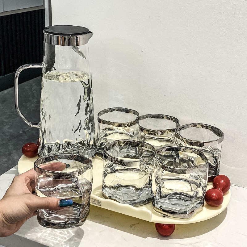 创意简约水具套装家用客厅玻璃喝水杯子茶杯茶具茶壶待客用奶油风