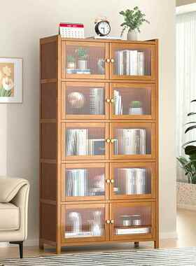 书柜落储物柜一体靠墙门透明防尘展ND-088地示置架物客带厅书架竹