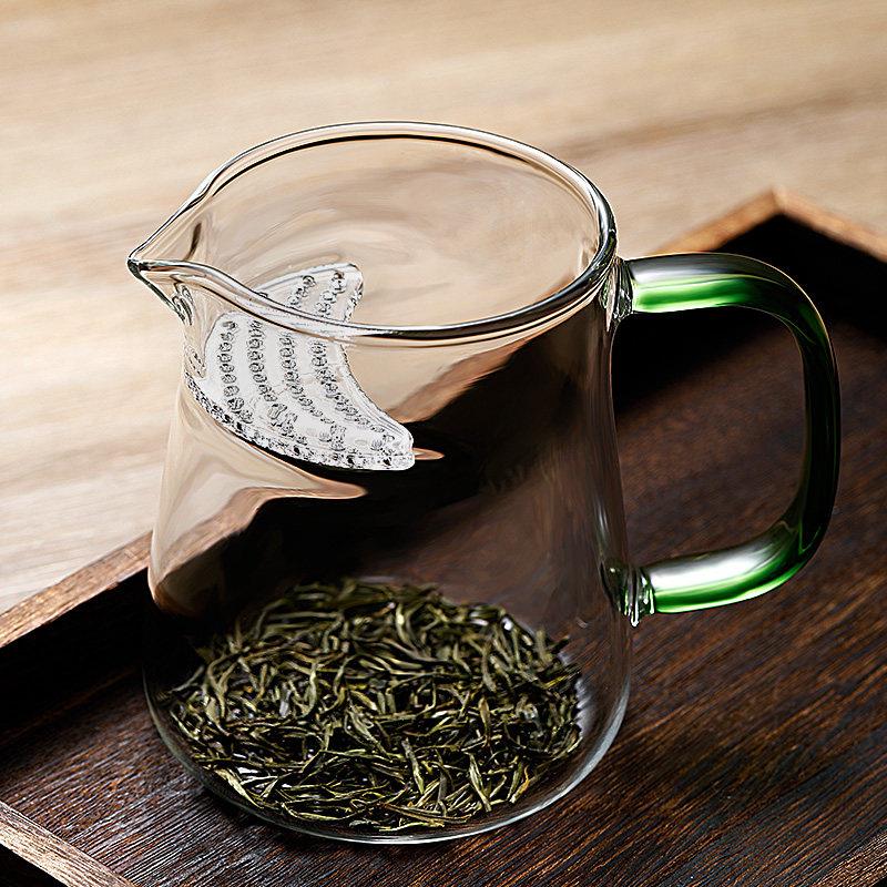 公道杯杯月牙滤网茶漏茶水分离玻璃水杯带盖过滤花茶杯泡茶杯子