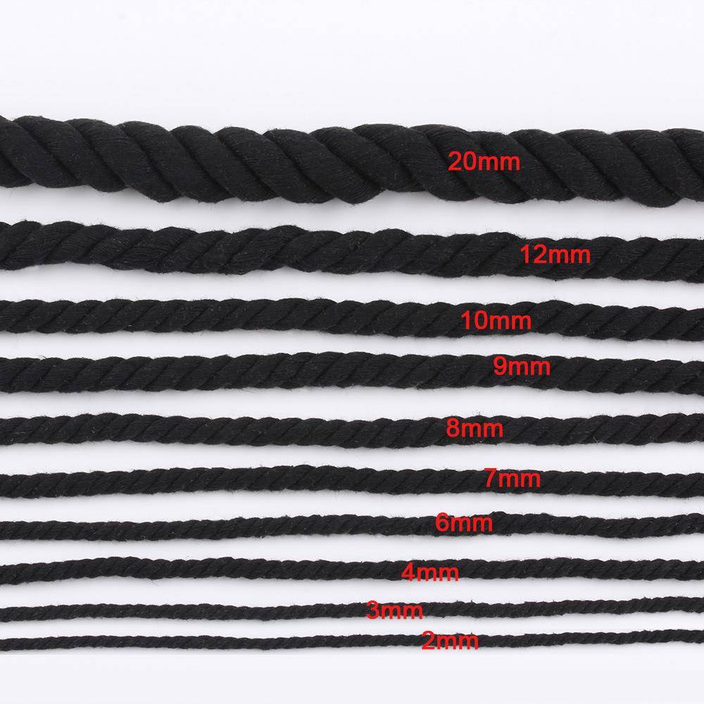 现货黑色三股棉绳黑色棉线4毫米7-8-20mm1厘米粗棉线