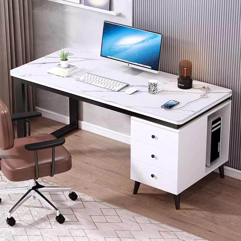 台式桌办公桌岩板电脑桌带主机位带抽屉家用简约书桌柜一体写字台