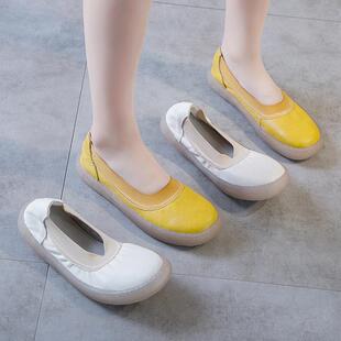 真皮小白鞋女鞋2025新款百搭春夏季一脚蹬牛筋软底软面舒适孕妇鞋