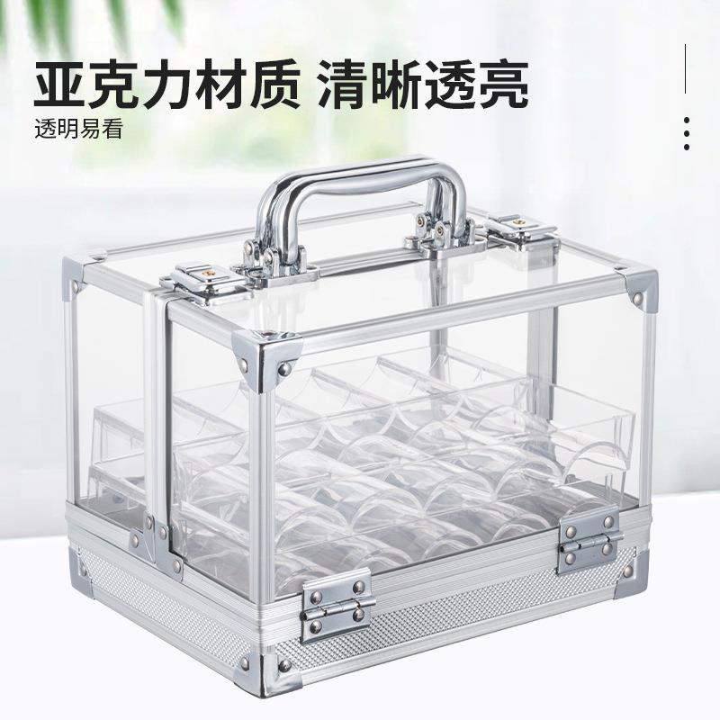 高级棋牌室片铝制透明手提筹码箱休闲娱乐可存放600片