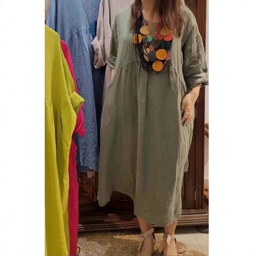 Pocket cotton and linen dress口袋棉麻连衣裙
