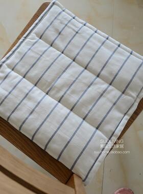 高档薄简款约白色格子条纹纯办棉四季透气室坐垫座公垫沙发椅子垫