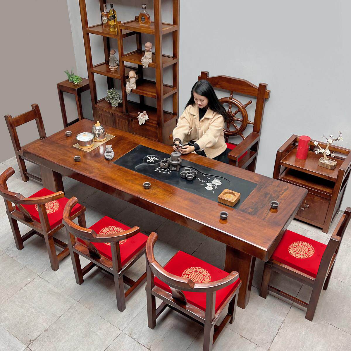 茶台全实木老船木茶桌椅组合茶几泡茶桌子功夫茶具一体办公室家用