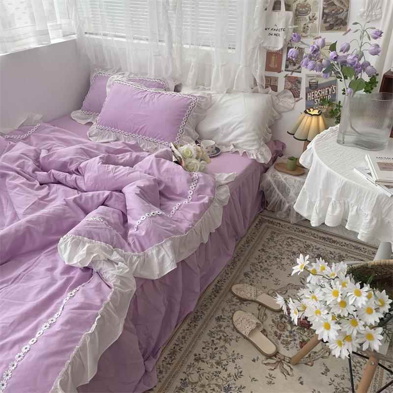 高档梨自制 奶黄小雏菊主纯棉水洗棉四梦件 套全棉床单被套床公裙