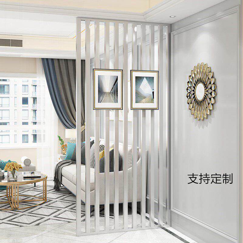 进门实木格栅屏风简约现代办公室客厅铁艺隔断墙装饰镂空玄关北欧