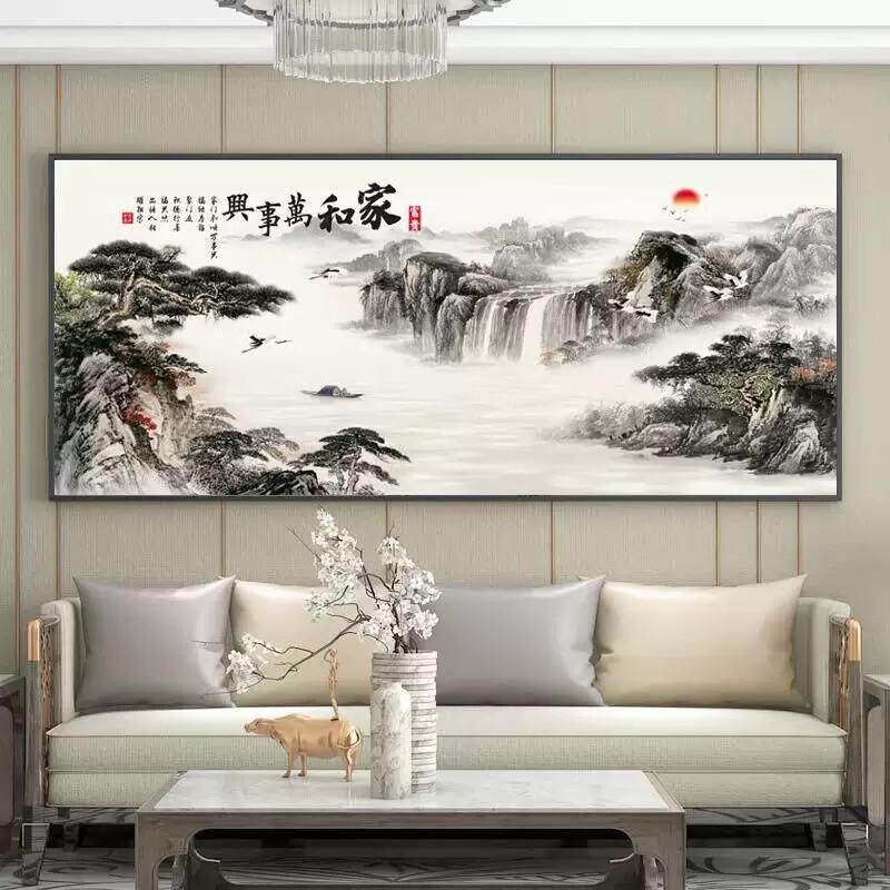 新中式山水画客厅挂画背景墙装饰画茶室壁画风景画国画办公室字画
